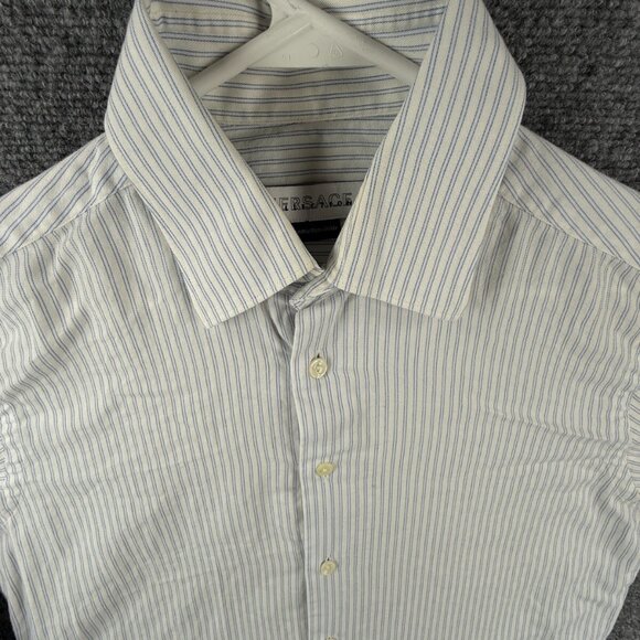 Versace Collection Size 40 15.75 Button Up Shirt Men Long Sleeve Striped Blue - Picture 1 of 16